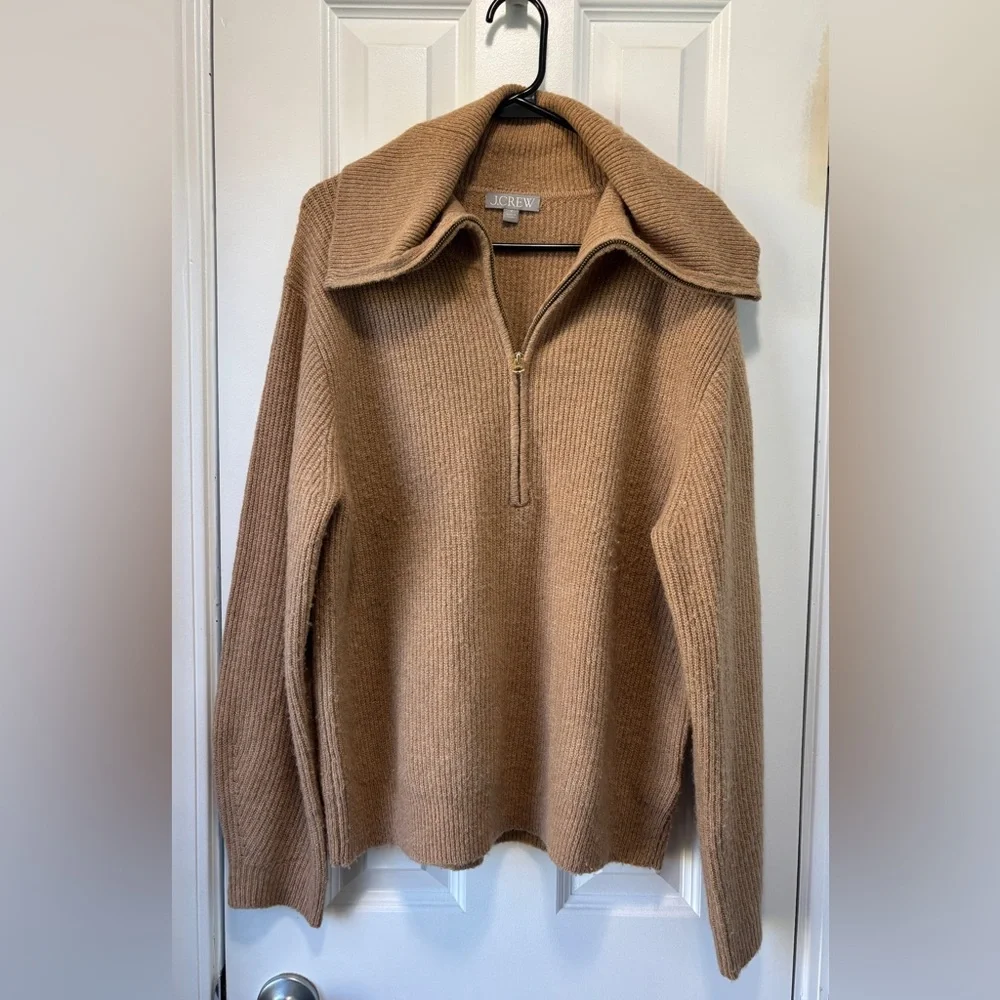 J.Crew Women's Brown Full Zip Wool/Alpaca Cowl Neck Cozy Sweater Size Medium - Picture 4 of 8